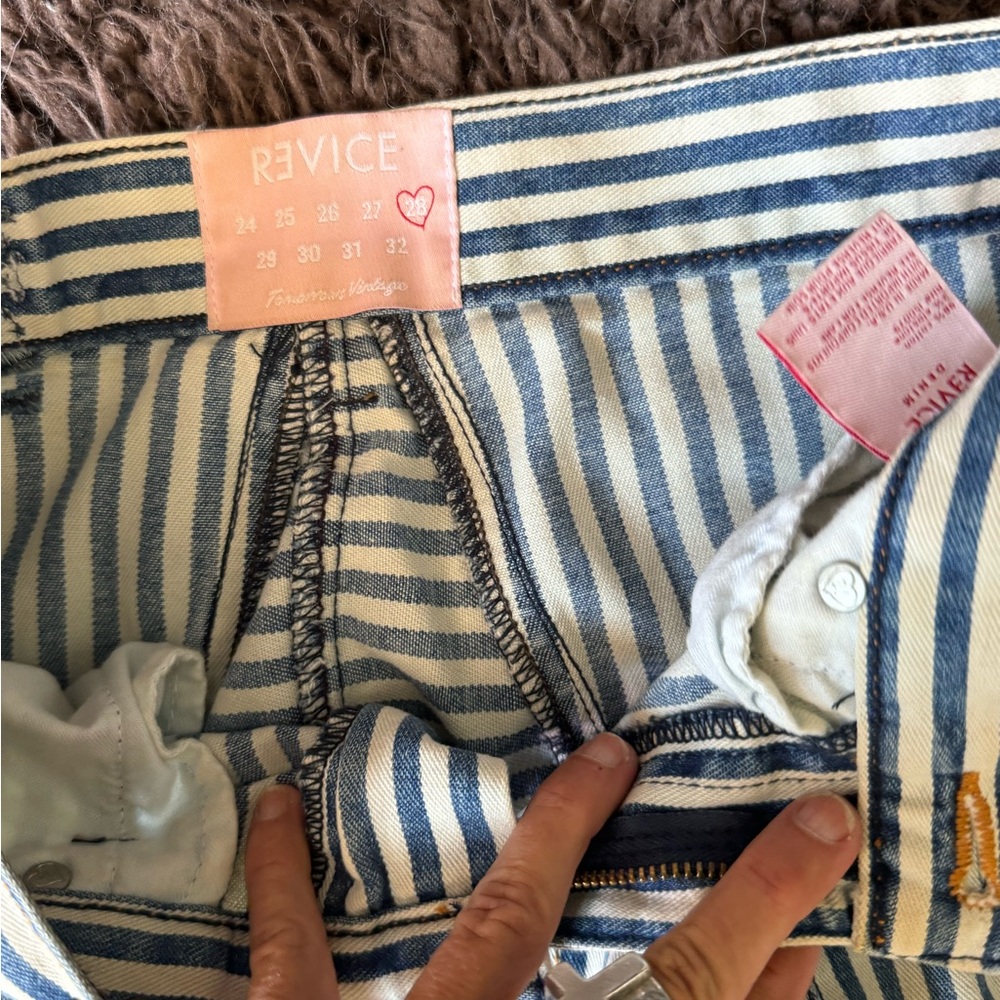 REVICE Blue & White Striped High-Waist Flare Jeans - Picture 4 of 12